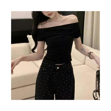 Women's Sexy Off Shoulder Tops T-Shirt Slim Fit Short Sleeves Summer T-Shirt