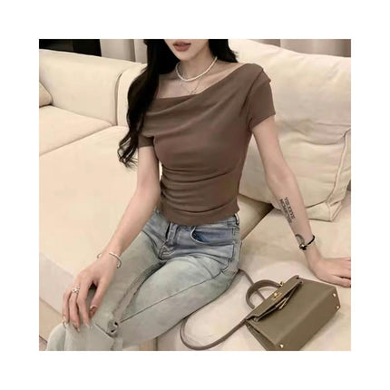 Women's Sexy Off Shoulder Tops T-Shirt Slim Fit Short Sleeves Summer T-Shirt