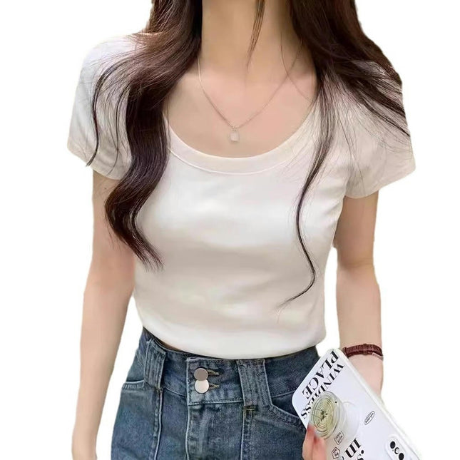 Women Crop Tops Short Sleeve Crewneck T-shirts Summer Fitted Basic Tees