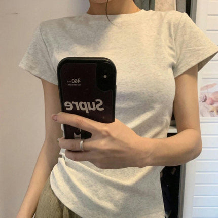 Women's Summer Fitted T-Shirts Crewneck Short Sleeve Basic Tees Casual Solid Tops