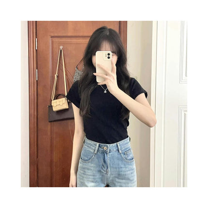 Women's Summer Fitted T-Shirts Crewneck Short Sleeve Basic Tees Casual Solid Tops