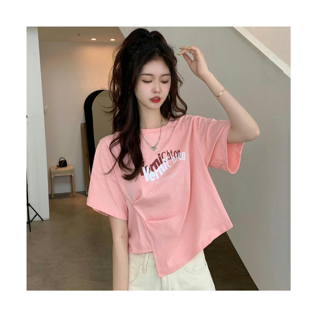 Women's Summer Ruched T-Shirts Crewneck Short Sleeve Tees Casual Crop Tops