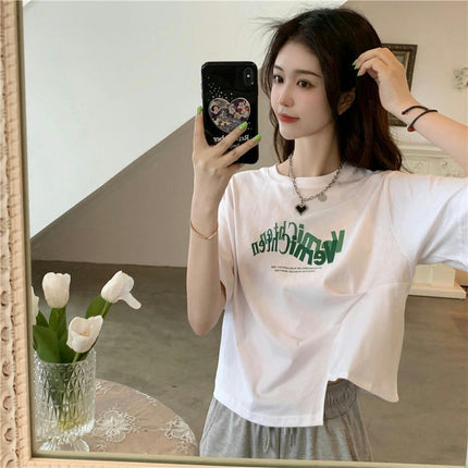 Women's Summer Ruched T-Shirts Crewneck Short Sleeve Tees Casual Crop Tops