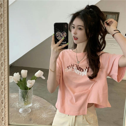 Women's Summer Ruched T-Shirts Crewneck Short Sleeve Tees Casual Crop Tops