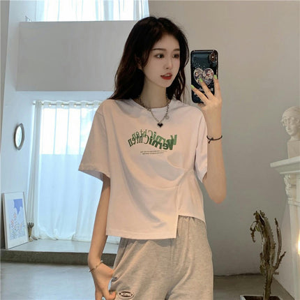 Women's Summer Ruched T-Shirts Crewneck Short Sleeve Tees Casual Crop Tops