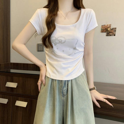 Women Summer Scoop Neck Short Sleeve Crop Tops Casual Slim Fit T Shirts