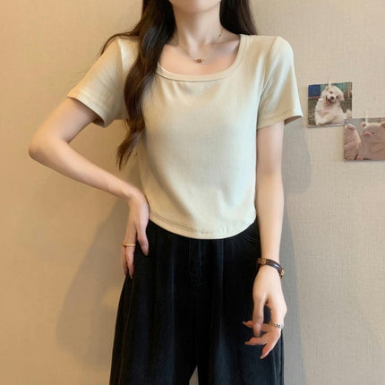 Women Summer Round Neck Short Sleeve Crop Tops Casual Slim Fit T Shirts