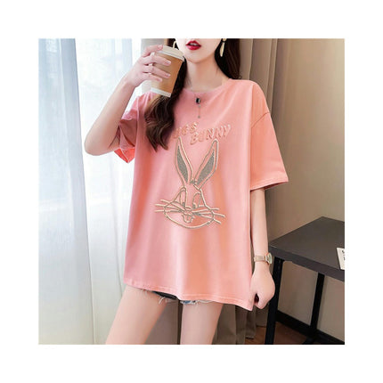 Women's Casual Short Sleeve Round Neck Cartoon Tops Loose Fit Tee Shirts Basic Tops