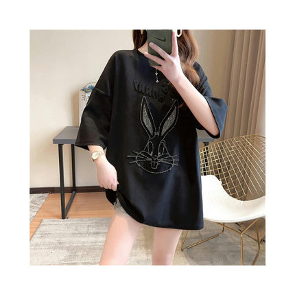 Women's Casual Short Sleeve Round Neck Cartoon Tops Loose Fit Tee Shirts Basic Tops