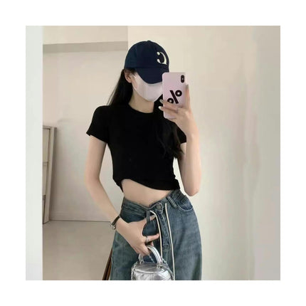 Womens Summer Short Sleeve Crewneck Crop Tops Slim Fit Casual Solid T-Shirts Short Basic Tees