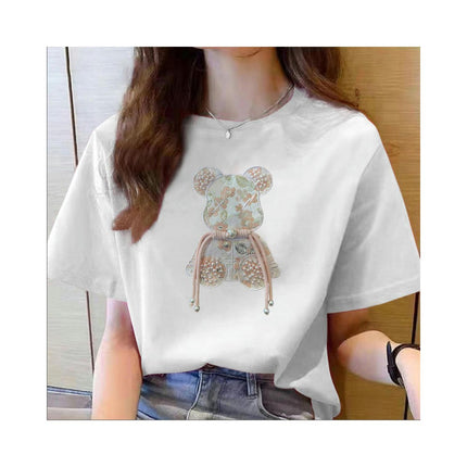 Women Summer Round Neck Short Sleeve T-Shirts Printed Loose Casual Tops