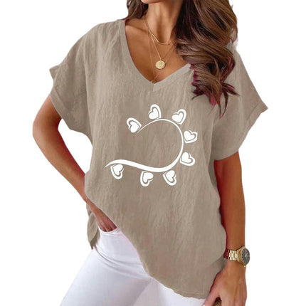 Womens Short Sleeve Cotton Linen Shirts Causal V-Neck Batwing T-Shirt Loose Summer Tops