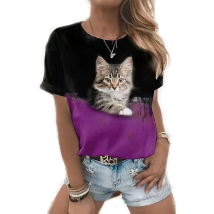 Women Round Neck Short Sleeve Tops Printed Casual Loose T-Shirts