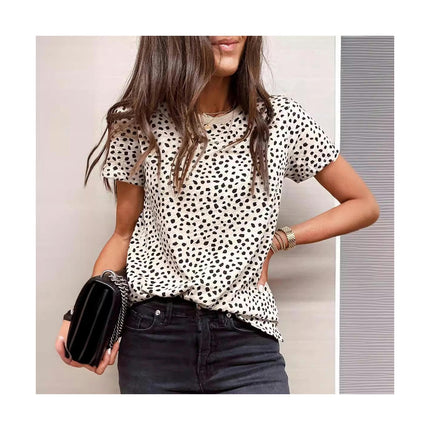 Women Summer Printed Short Sleeve Round Neck T-Shirts Loose Fit Tops