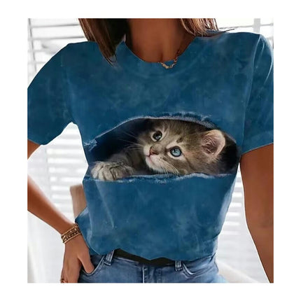 Women's Summer Tops Trendy Short Sleeve Shirts Printed Crewneck Tee