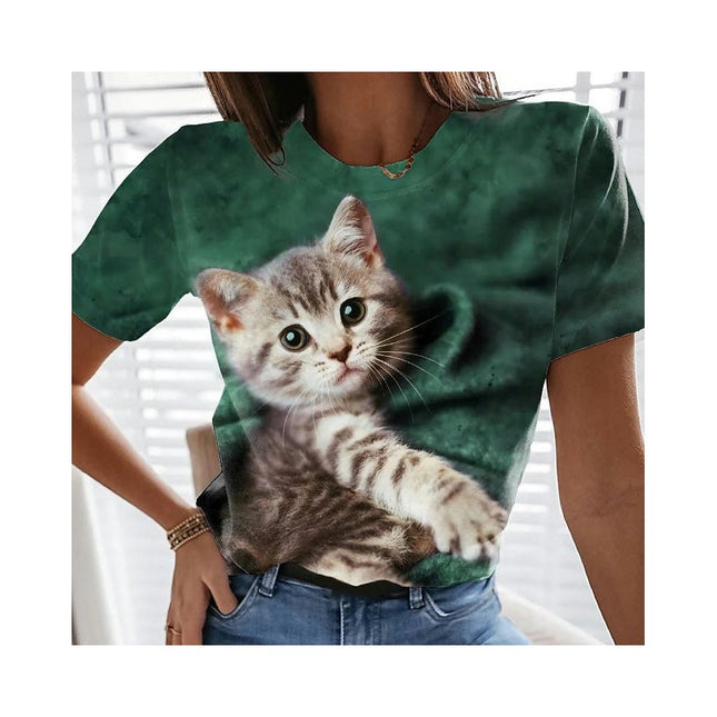 Women's Summer Tops Trendy Short Sleeve Shirts Printed Crewneck Tee