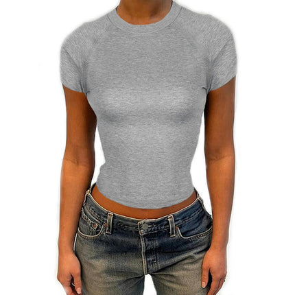 Women's Basic T-Shirt Crew Neck Tee Short Sleeve Slim Fit Casual Crop Top