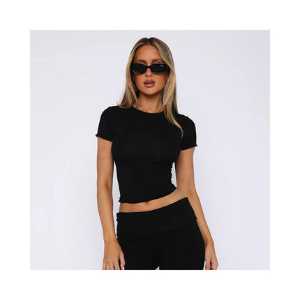 Womens Basic Short Sleeve Crew Neck T Shirt Slim Fit Tees Going Out Crop Tops