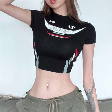 Women's Printed Slim Fit T Shirt Short Sleeve Crew Neck Summer Crop Tops