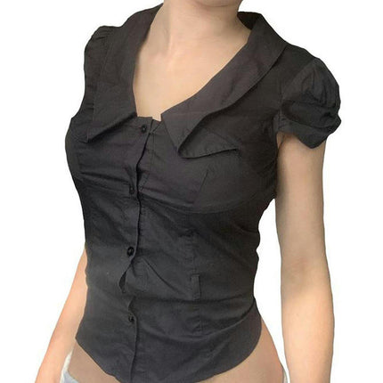 Womens Button Down Shirts Short Sleeve Summer Lapel Collared Fitted Blouses Tops