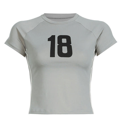 Womens Round Neck Short Sleeve Slim Fitted Casual Crop Top T-Shirt