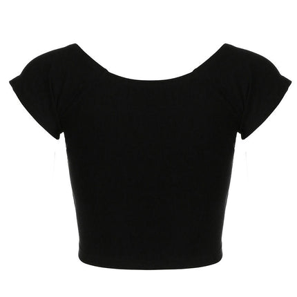 Women's Summer Scoop Neck Print Short Sleeve T-Shirts Slim Fit Casual Basic Crop Top