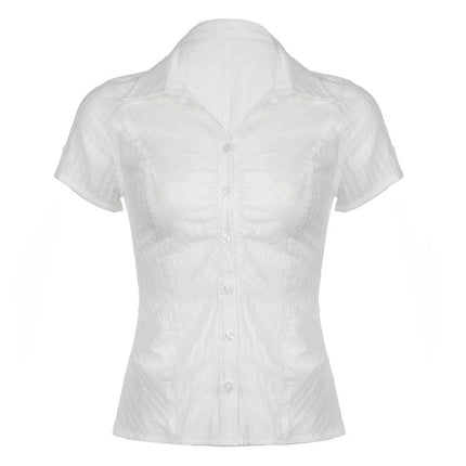 Womens Button Down Shirts Casual Short Sleeve Textured Collared Summer Tops