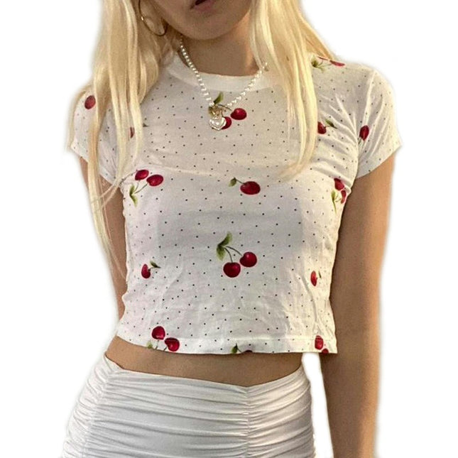 Women's Short Sleeve Crop Top Basic Crewneck Tees Summer Slim Fit Printed T Shirts