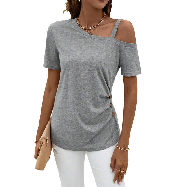 Women's Summer Ruched Short Sleeve Top One shoulder Casual T-Shirt