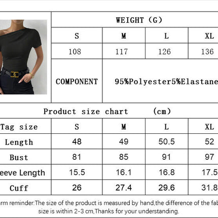 Women's Summer Ruched Slim Fit Short Sleeve Top One shoulder Casual T-Shirt