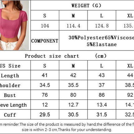 Women's Basic Crop Top Square Neck Ribbed Knit Short Sleeve Slim Fit T-Shirt