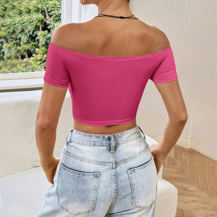 Women's Summer Off Shoulder Crop Top Short Sleeve Slim Fit T-Shirt