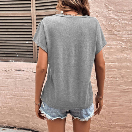 Women's Summer Short Sleeve V Neck Tops Ruched Loose Casual T Shirt