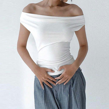 Women's Off Shoulder Cropped Tops Short Sleeve Slim Fit Backless Tie T Shirt