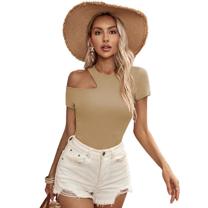 Womens Short Sleeve Cold Shoulder Tops Sexy Off Shoulder Tshirts Slim Fit Casual T Shirts