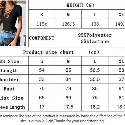 Womens Sexy Cutout V Neck Short Sleeve Tops Summer Slim Fit T Shirts