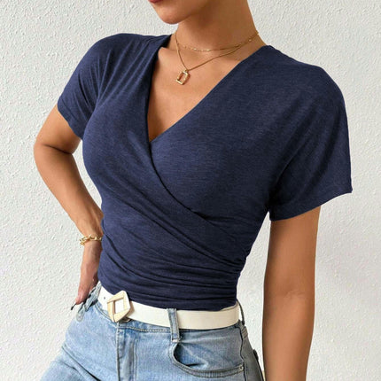 Women's Summer V Neck Short Sleeve T Shirts Fitted Ruched Going Out Tops