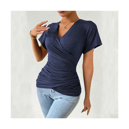 Women's Summer V Neck Short Sleeve T Shirts Fitted Ruched Going Out Tops