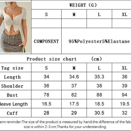 Women Twist Front Crop Top Short Sleeve Sweetheart Neck Fitted Going Out Tops