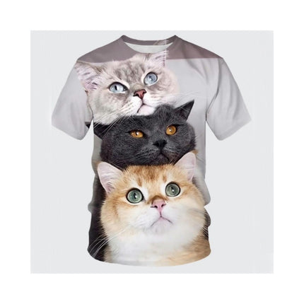 Women Summer Short Sleeve Tops Cute Cat Graphic Printed T-Shirt Crew Neck Loose Blouse