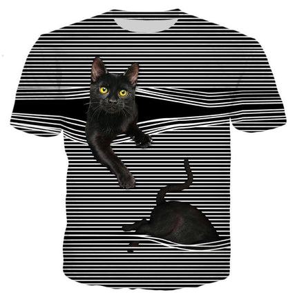 Women Summer Short Sleeve Tops Cute Cat Graphic Printed T-Shirt Crew Neck Loose Blouse