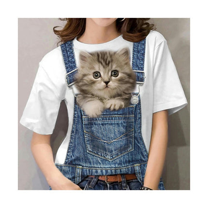 Women Summer Short Sleeve Tops Cute Cat Graphic Printed T-Shirt Crew Neck Loose Blouse 1