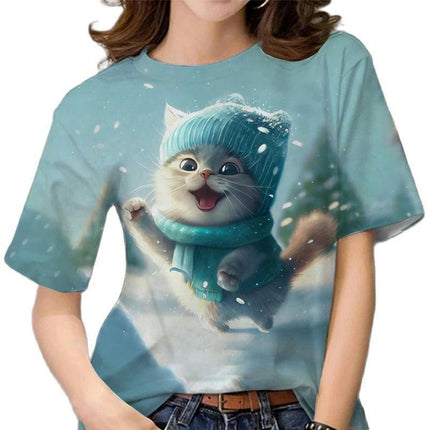 Women Summer Short Sleeve Tops Cute Cat Graphic Printed T-Shirt Crew Neck Loose Blouse 1