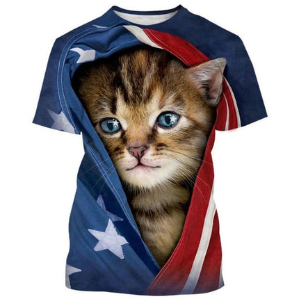 Women Summer Short Sleeve Tops Cute Cat Graphic Printed T-Shirt Crew Neck Loose Blouse