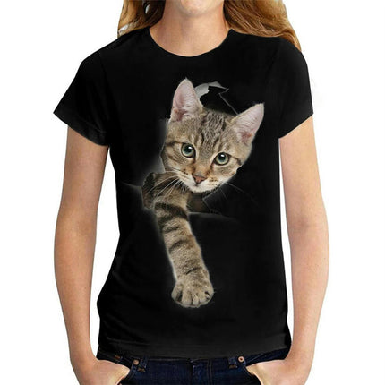 Women Summer Short Sleeve Tops Cute Cat Graphic Printed T-Shirt Crew Neck Loose Blouse