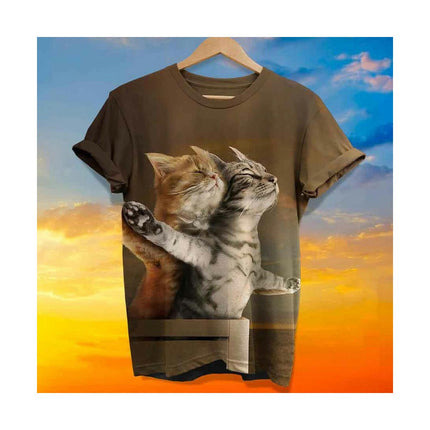 Women Summer Short Sleeve Tops Cute Cat Graphic Printed T-Shirt Crew Neck Loose Blouse