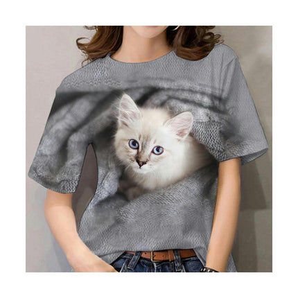 Women Summer Short Sleeve Tops Cute Cat Graphic Printed T-Shirt Crew Neck Loose Blouse 1