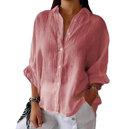 Women Cotton Linen Shirts Button Down Summer Shirt Casual 3/4 Sleeve Tops