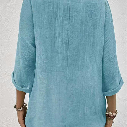 Women's Casual Cotton Linen Blouses Tops V Neck Long Sleeve Button Down Shirts