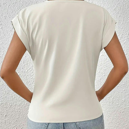 Women's V Neck Short Sleeve Twist Knot Tops Casual Loose Summer T Shirts